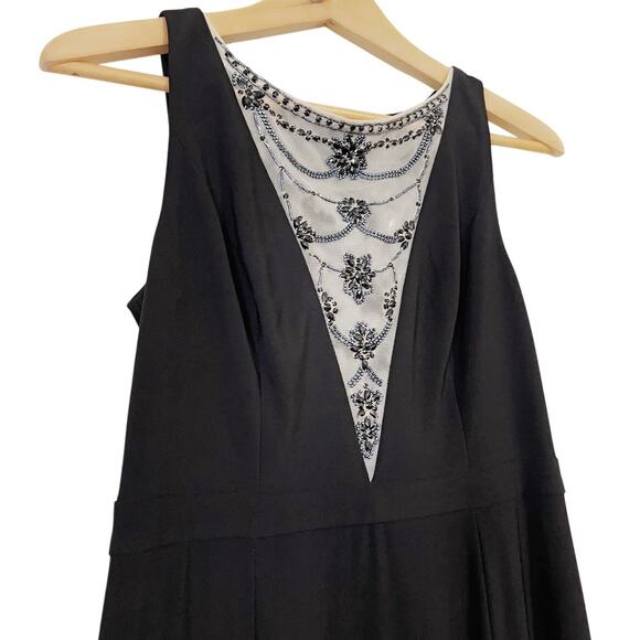 ADRIANNA PAPELL NWOT Beaded Mesh Neckline Maxi Dress in Black Size 6 - Picture 3 of 9